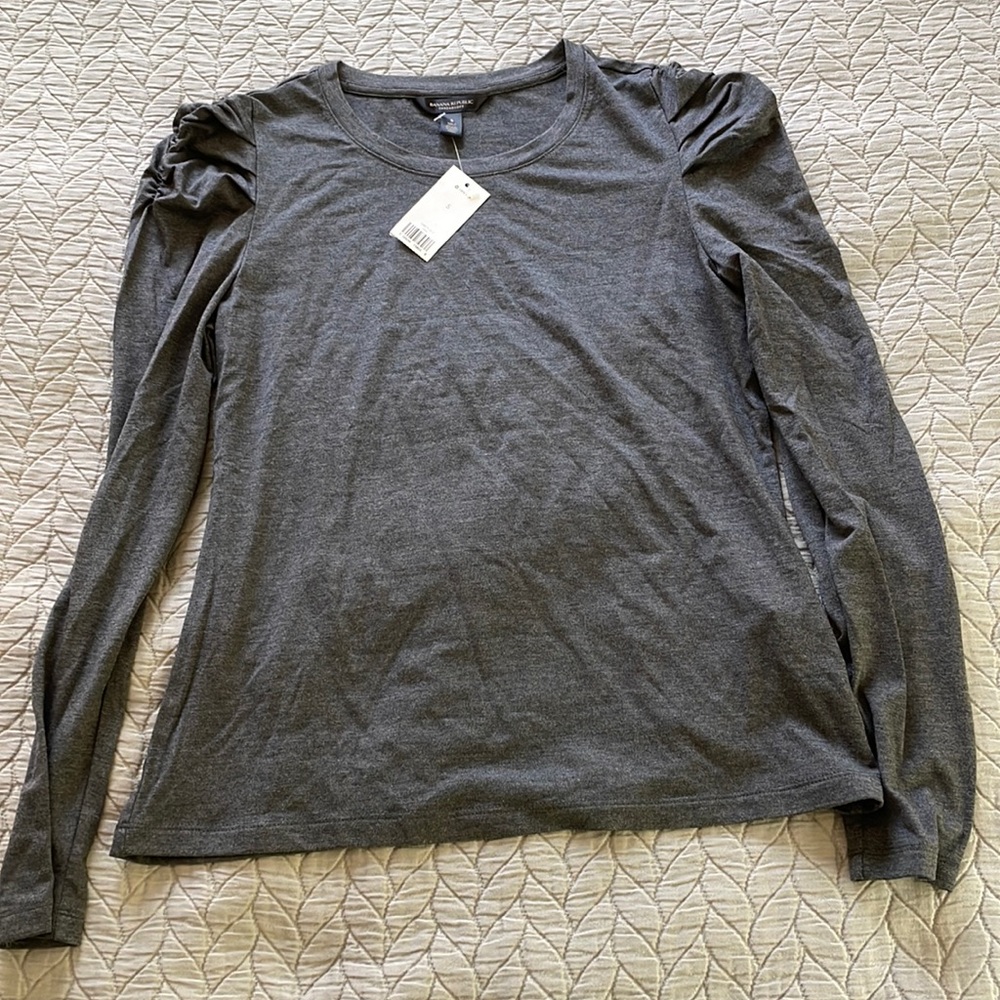 Banana Republic Threadsoft Puff-Sleeve Tee in Charcoal NWT